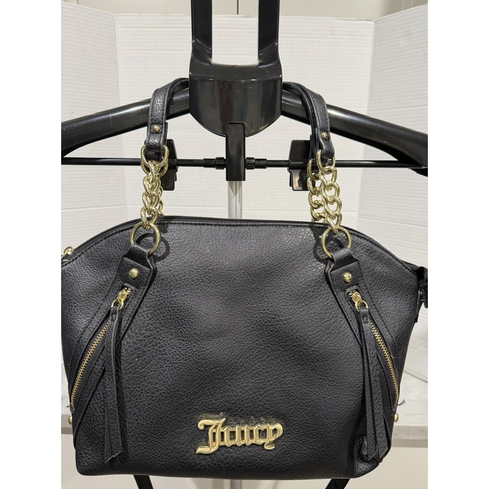 Juicy Couture Black Pebbled Polyurethane Satchel Gold Chain Detachable Strap